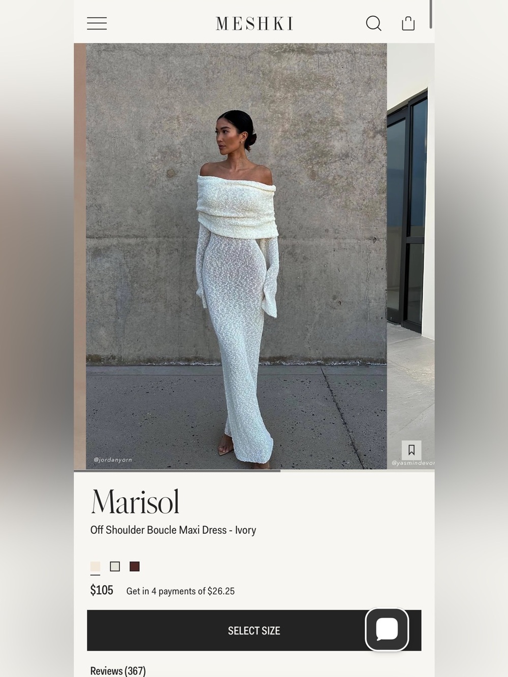 Never worn. New with tags. Meshki Marisol Off-Shoulder Bouclé Maxi Dress — Ivory